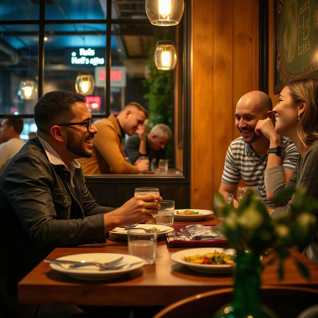 friends eating at a laneway restaurant